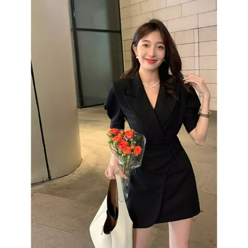 French waist slimming suit dress for women summer new style high-end niche small person simple temperament