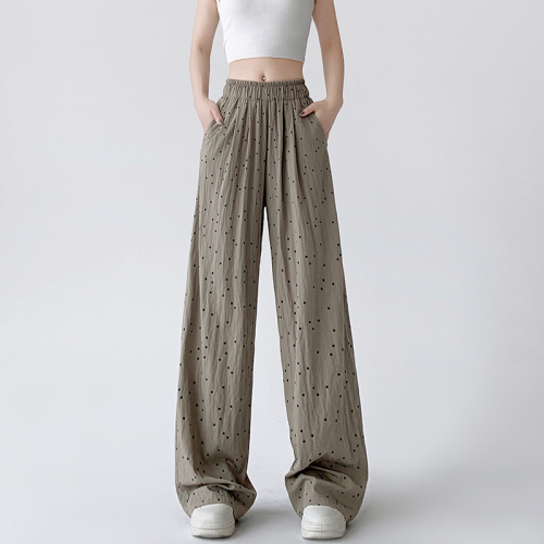 Real shot of polka-dot wide-leg casual pants 2024 summer high-waist drape casual lazy style ice silk cotton and linen Yamamoto pants