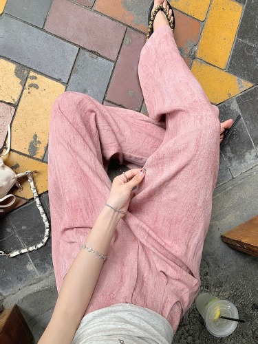 Actual shot ~ High-end handmade fried linen blended wide-leg casual pants for women, lazy sunscreen straight trousers