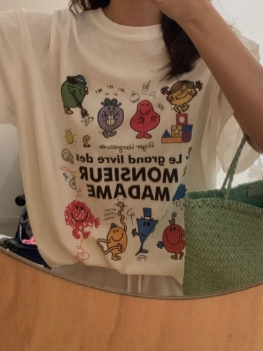官图 韩版夏季新款宽松休闲圆领印花短袖T恤