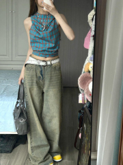 Versatile tops for women summer new style hooded backless contrast plaid vest