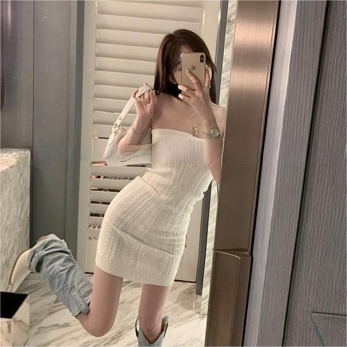 New Autumn Tube Top Slim Design Knitted Dress Women’s Spring Internet Celebrity Sleeveless Bottoming Versatile Skirt