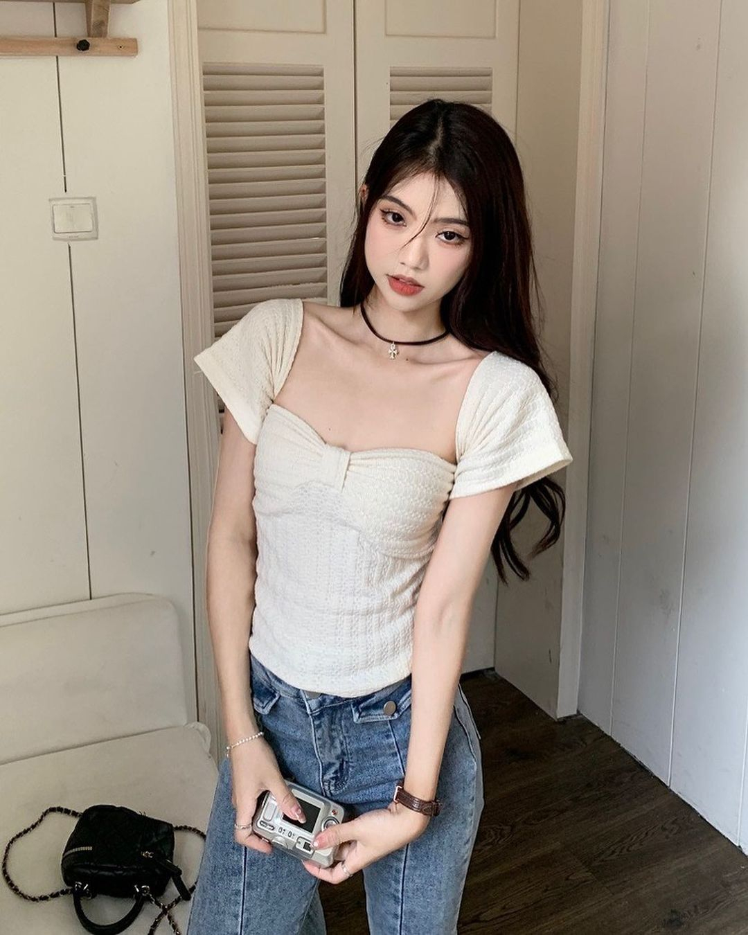 2024 new autumn sexy pure lust style one-shoulder tube top pleated bow slim fit short women's top