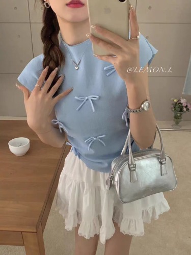 Solid color bow small flying sleeves