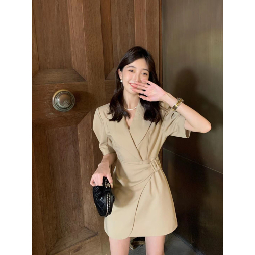 French waist slimming suit dress for women summer new style high-end niche small person simple temperament