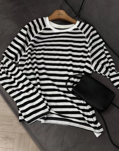 Xibei Summer New Classic Versatile Contrast Color Striped Long Sleeve Sunscreen T-Shirt Breathable Thin Top