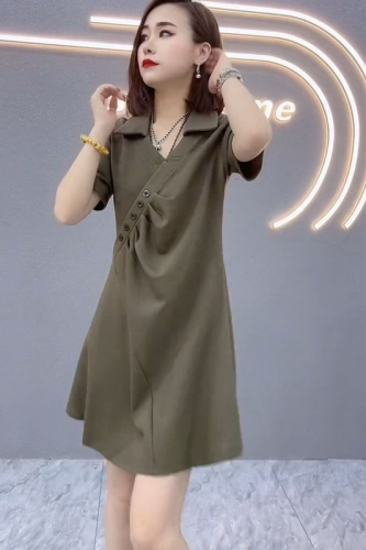 2024 new summer Korean style slim casual dress with stylish design and mid-length shirt skirt for women