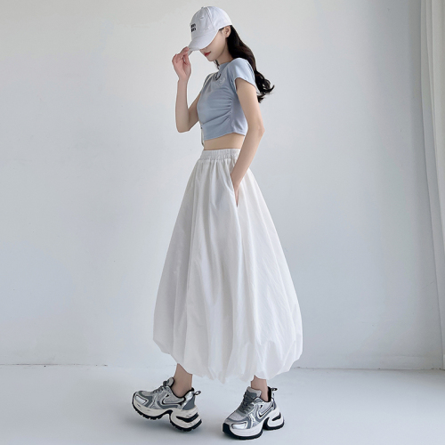 American lazy sports style loose bud skirt women's summer mid-length A-line puffy lantern work skirt