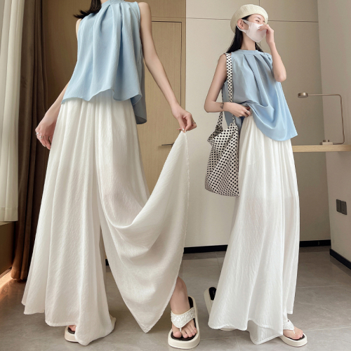 Ice silk cotton and linen wide-leg pants skirt for women summer thin casual elastic high-waist slimming loose drape floor-length Yamamoto pants