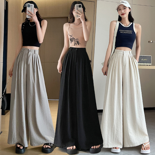 Yamamoto pants for women, summer thin, small, lazy, Zen pants, linen drape, ice silk, cotton and linen cool wide-leg pants