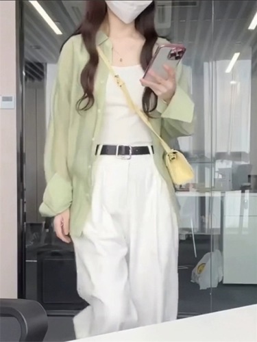 Summer Thin Shirt Top Women's 2024 New Luxury High-End Feel Sun Protection Mint Green Shirt