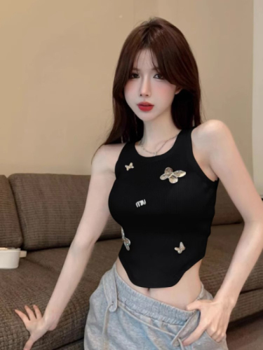 Tmall quality new hot girl style butterfly short sweater with sexy sleeveless vest for women summer