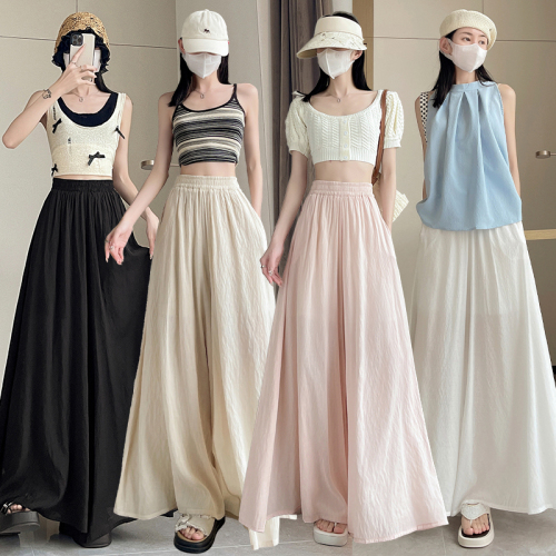 Ice silk cotton and linen wide-leg pants skirt for women summer thin casual elastic high-waist slimming loose drape floor-length Yamamoto pants