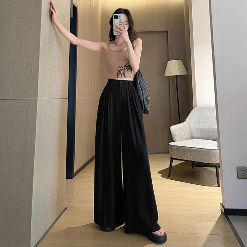 Yamamoto pants for women, summer thin, small, lazy, Zen pants, linen drape, ice silk, cotton and linen cool wide-leg pants