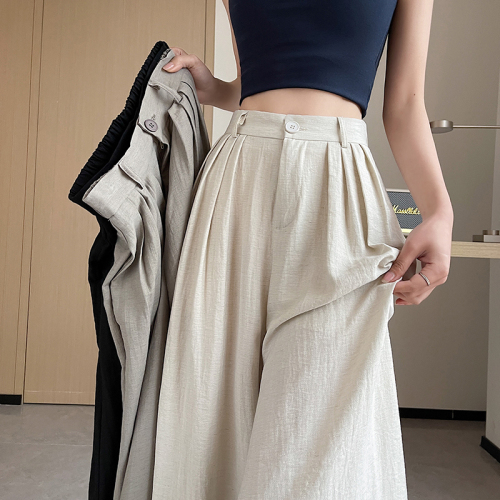 Yamamoto pants for women, summer thin, small, lazy, Zen pants, linen drape, ice silk, cotton and linen cool wide-leg pants