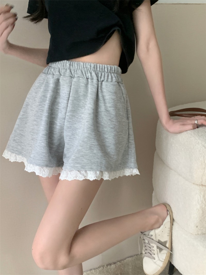 Real shot, real summer new high-waisted loose spliced ​​lace casual slimming shorts