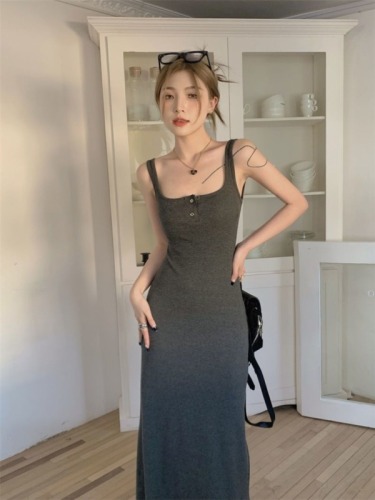 Hot girl black suspender dress female summer 2024 new style temperament waist bag hip long skirt high-end skirt