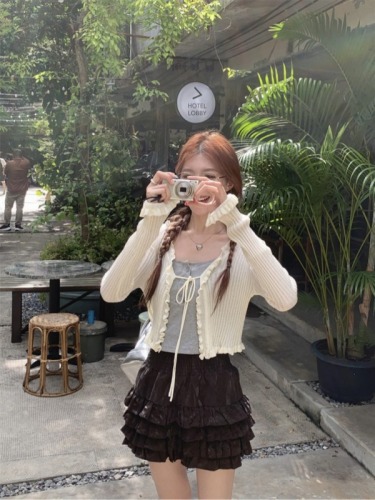 Actual shot~Spring and summer new style~Short knitted sun protection cardigan for women, thin fungus hem, slim outer top