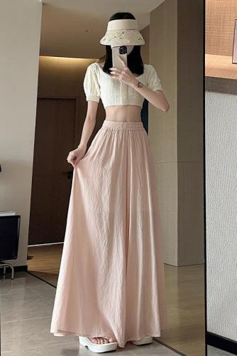 Ice silk cotton and linen wide-leg pants skirt for women summer thin casual elastic high-waist slimming loose drape floor-length Yamamoto pants