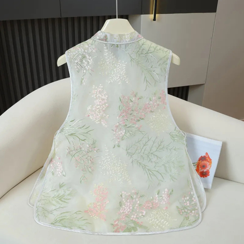 Quality Inspection Officer Picture 2024 Summer Refreshing Embroidered Vest Top Luxurious Short New Chinese Style Stand Collar Sleeveless Jacket