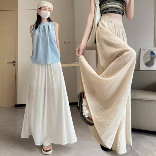 Ice silk cotton and linen wide-leg pants skirt for women summer thin casual elastic high-waist slimming loose drape floor-length Yamamoto pants