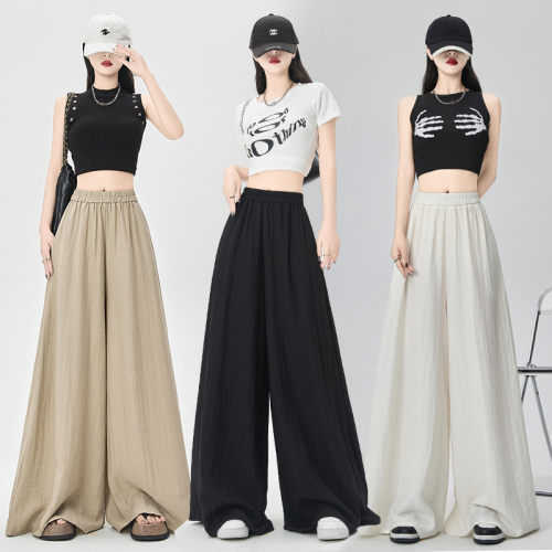 Ice silk cotton linen Yamamoto hakama women's summer thin new style high waist drape wide leg lazy floor mopping casual pants