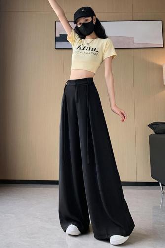 High-end suit wide-leg pants for women summer new design high-waist drape loose floor-length casual pants