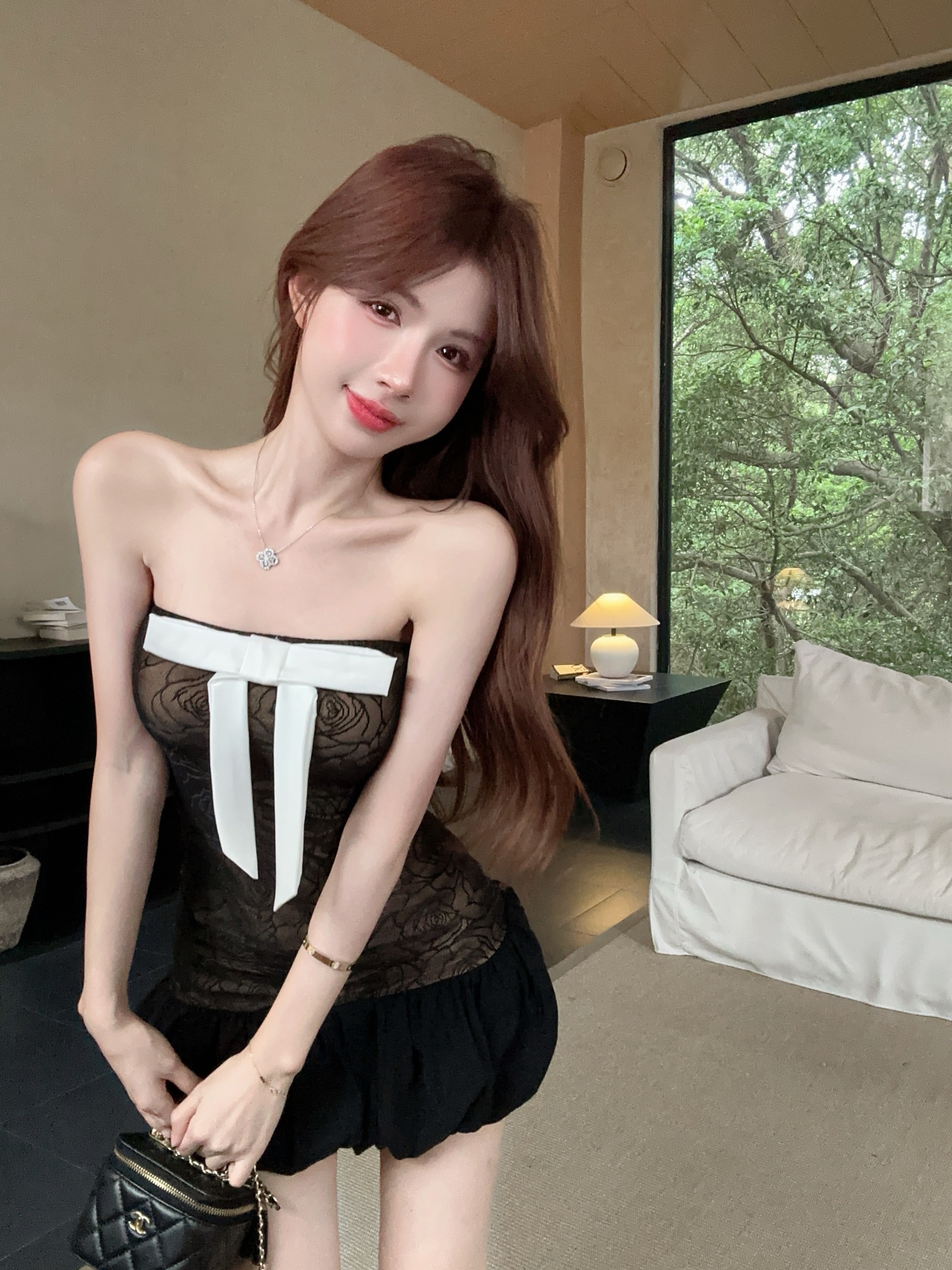 實拍~辣妹甜美時尚抹胸裹胸緊身蕾絲連衣裙女