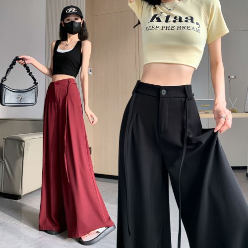 High-end suit wide-leg pants for women summer new design high-waist drape loose floor-length casual pants