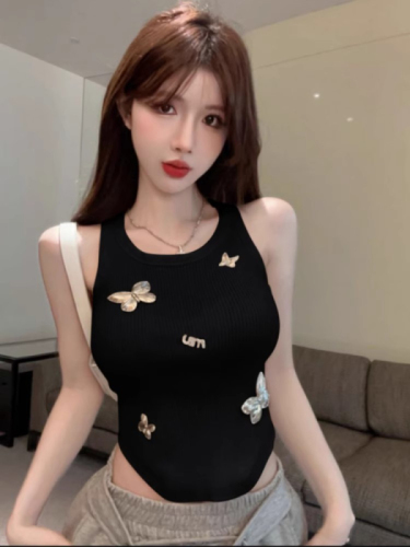 Tmall quality new hot girl style butterfly short sweater with sexy sleeveless vest for women summer