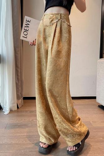 New Chinese style national style pattern pants for women in summer new style slim and versatile loose wide leg floor mopping pants