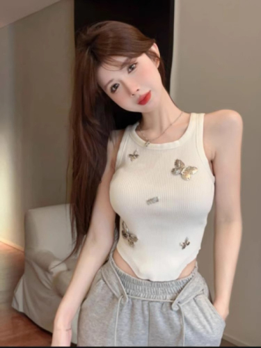 Tmall quality new hot girl style butterfly short sweater with sexy sleeveless vest for women summer