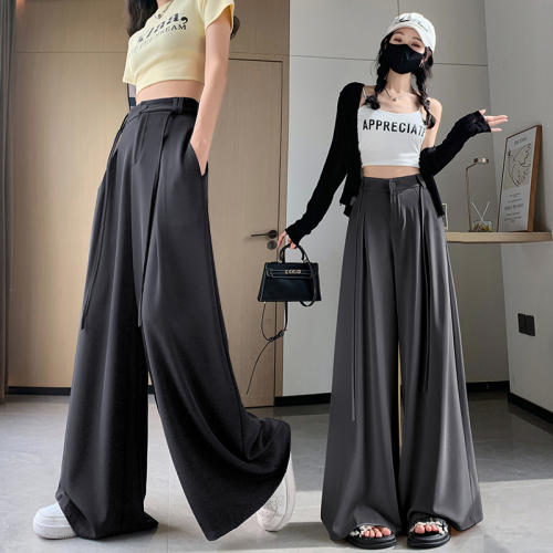 High-end suit wide-leg pants for women summer new design high-waist drape loose floor-length casual pants