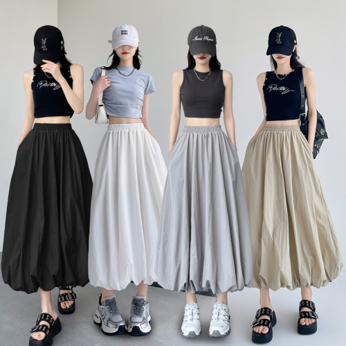 American lazy sports style loose bud skirt women's summer mid-length A-line puffy lantern work skirt