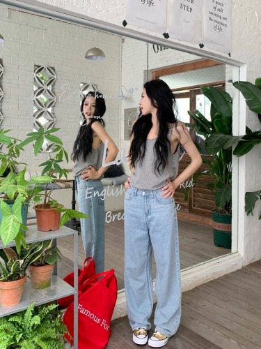 Real shot!  High-waisted casual trousers, retro washed and ironed, slimming, versatile straight-leg jeans, trendy summer for women