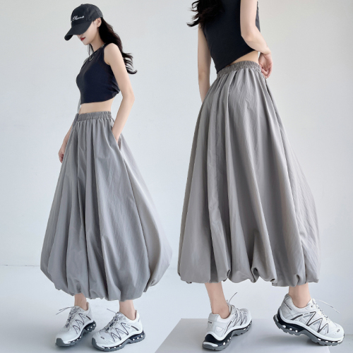 American lazy sports style loose bud skirt women's summer mid-length A-line puffy lantern work skirt