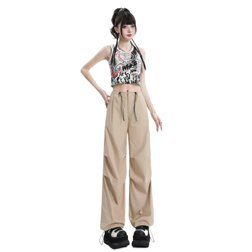 Real shot of summer cool khaki overalls for women, three-dimensional tailoring, slimming, loose yuppie pants, wide-leg pants