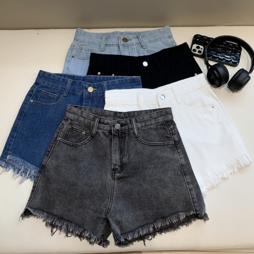 Summer new denim shorts for women, Korean version, high-waisted, loose, slim, A-line, raw edges, versatile wide-leg pants for students