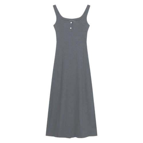 French high-end temperament gray suspender dress for women in spring and summer slim high-waisted retro inner vest long skirt