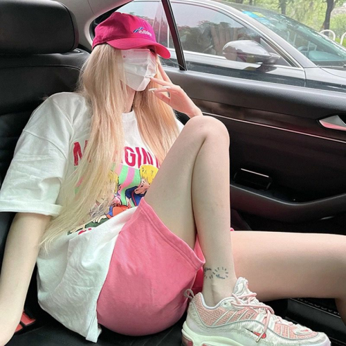 200 pounds large size sports suit for women summer short-sleeved shorts student sportswear loose casual two-piece set