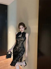 Actual shoot Eastern beauty Embroidered modified cheongsam temperament top sexy highlights figure summer dress