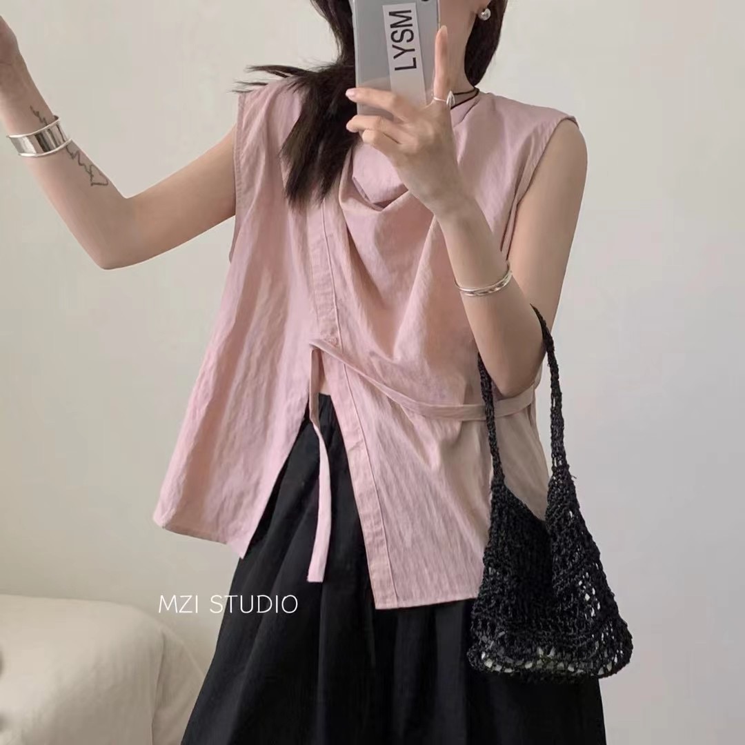 MZI韓版不規則背心女夏季新款設計小眾收腰顯瘦百搭清新無袖上衣