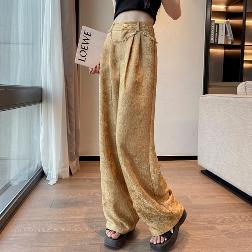 New Chinese style national style pattern pants for women in summer new style slim and versatile loose wide leg floor mopping pants