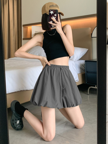 Elastic waist, loose slimming drawstring casual pants for women, new summer style, versatile design, wide-leg flower bud shorts skirt