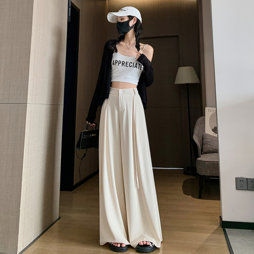 High-end suit wide-leg pants for women summer new design high-waist drape loose floor-length casual pants