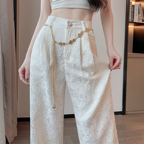 New Chinese style national style pattern pants for women in summer new style slim and versatile loose wide leg floor mopping pants