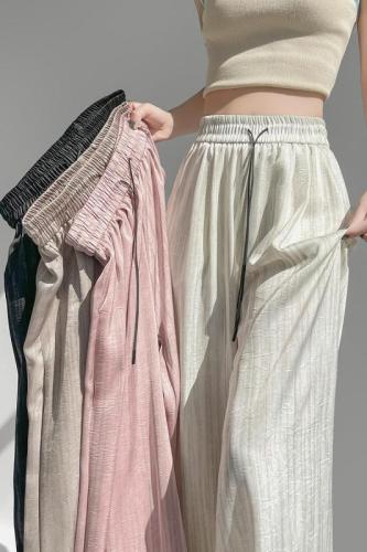 Real shot of ice silk satin ink printed wide leg pants for women 2024 summer pleated high waist drape cool Yamamoto pants
