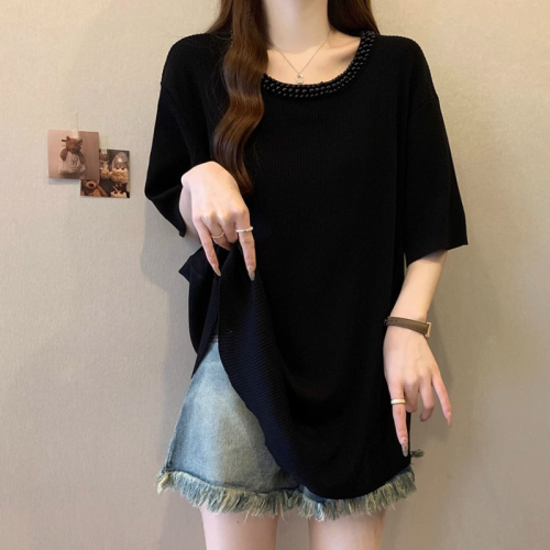 Original workmanship thin short-sleeved T-shirt for women summer large size fat mm slimming mid-length cover *** bottoming shirt top