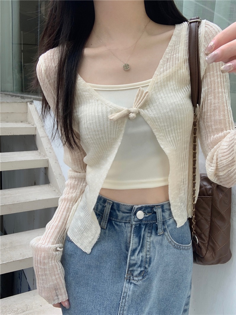 實拍 真 夏季新款防曬衫女薄款純色長袖針織開衫