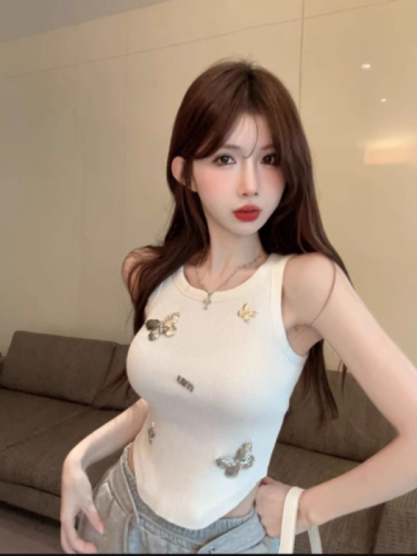 Tmall quality new hot girl style butterfly short sweater with sexy sleeveless vest for women summer